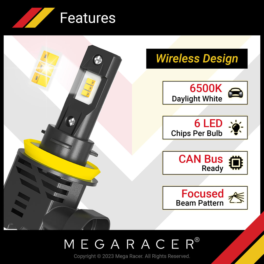 Wireless H11 LED Headlight Bulbs 6500K Cool White 12V 50W 12000LM Fog Light E89361