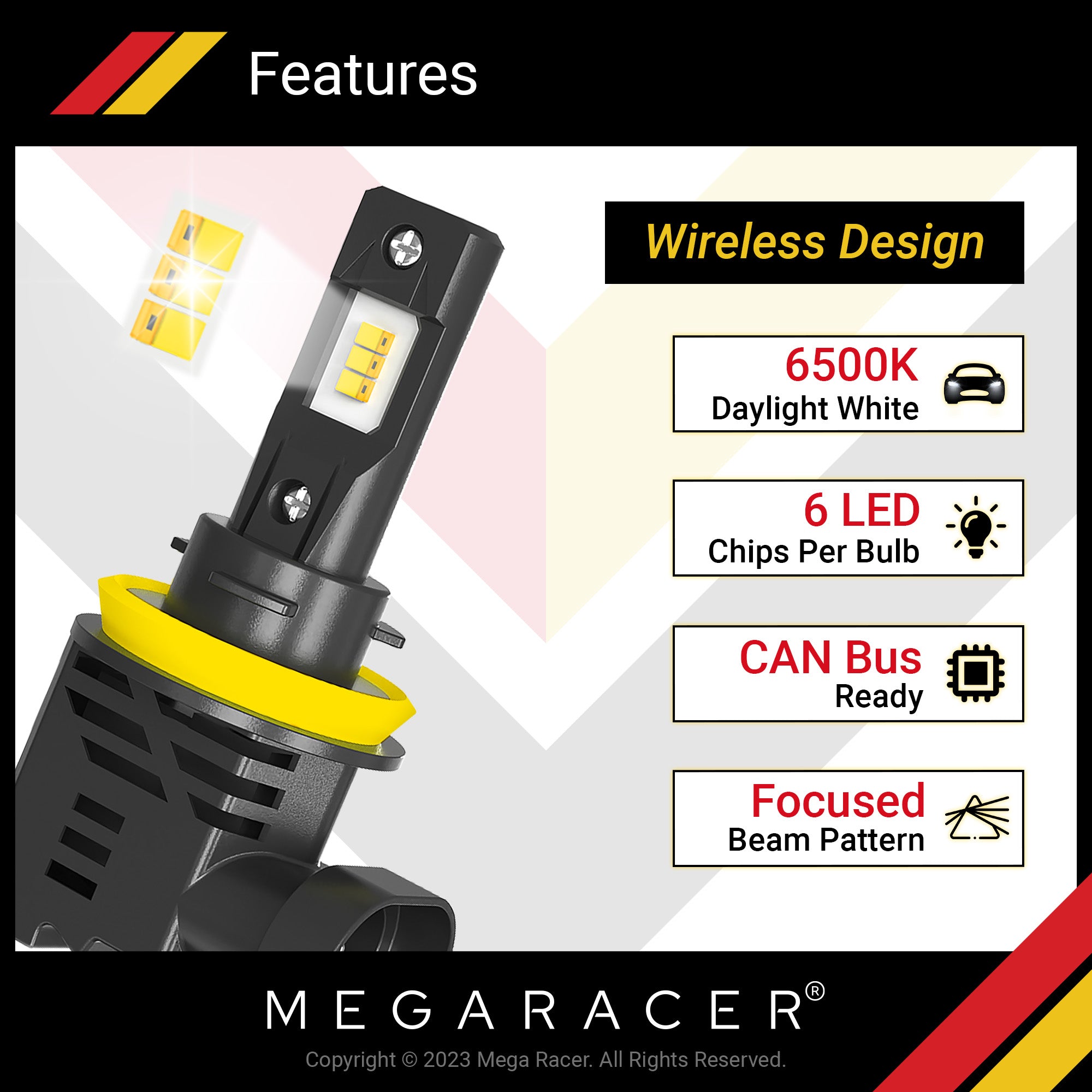 Wireless H11 LED Headlight Bulbs 6500K Cool White 12V 50W 12000LM Fog Light E89361