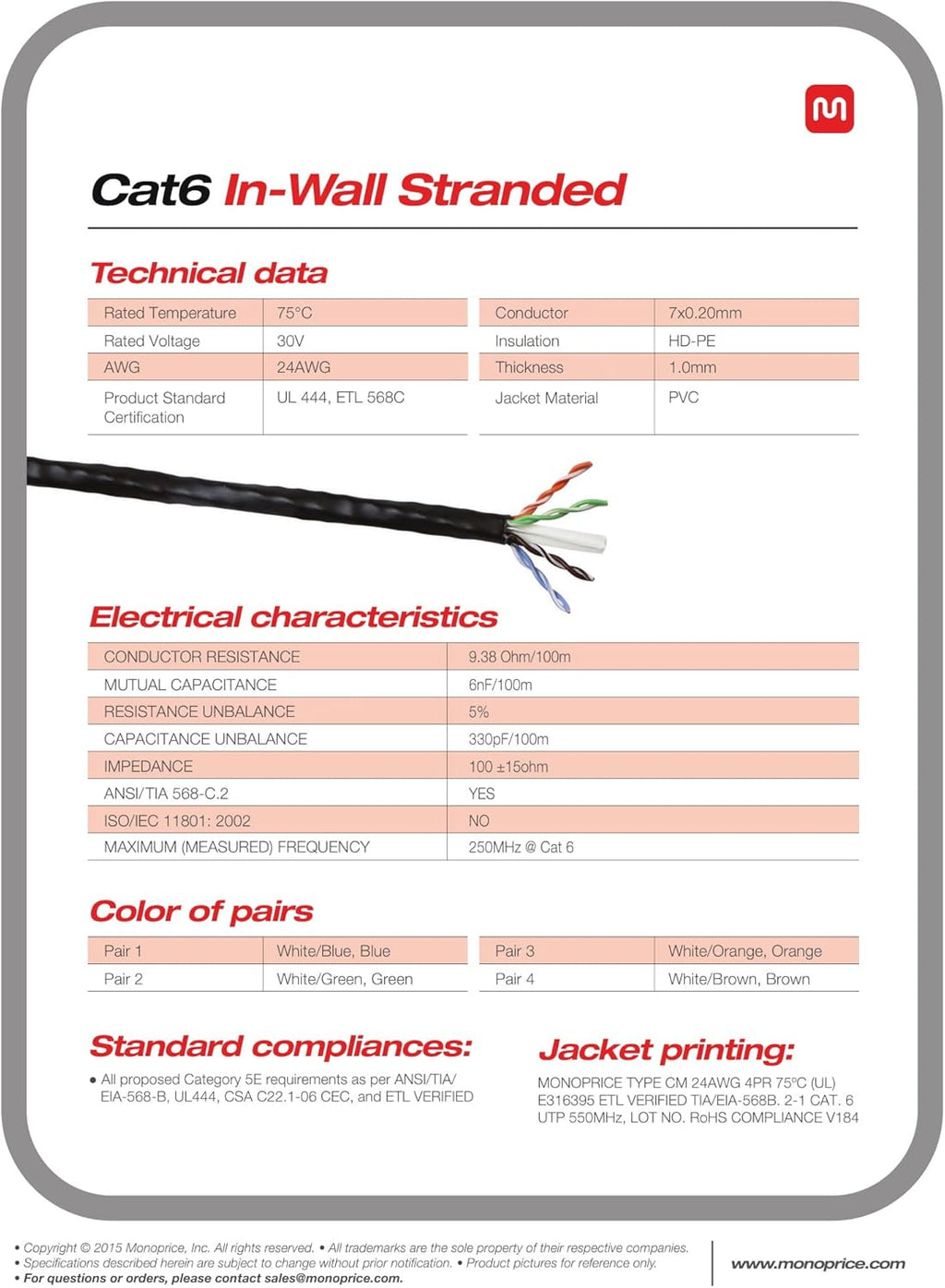 Cat6 Ethernet Bulk Cable - 250 Feet - Blue - Stranded, 550Mhz, UTP, CM, Pure Bare Copper Wire, 24AWG Q877