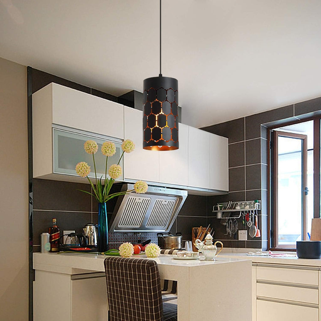 Gold Black Finish Metal Cage Mini Pendant Light F27702