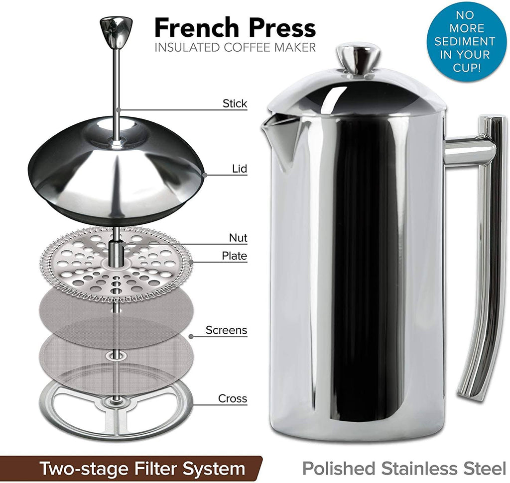 Double Wall Stainless Steel French Press Coffee Maker 17-Ounce C999