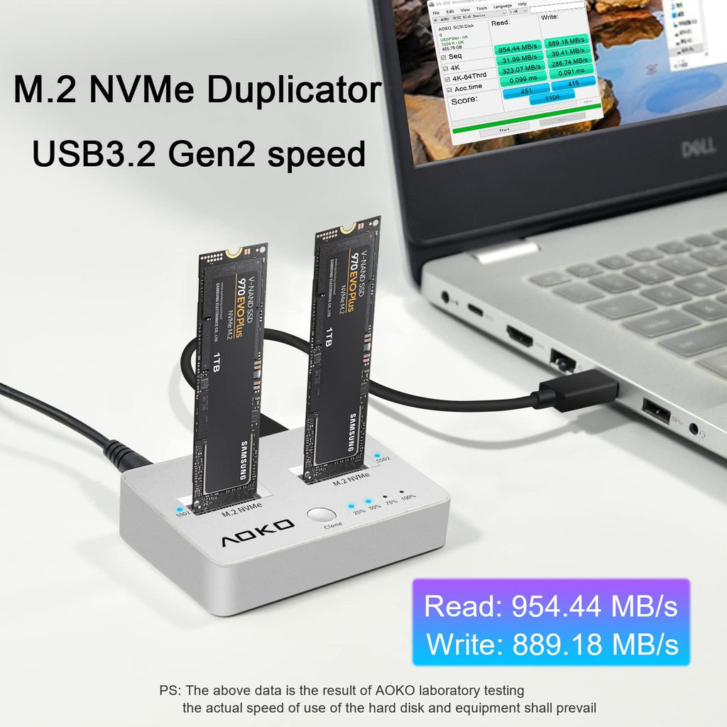 NVMe Dual-Bay Docking Station Clone Duplicator, USB C 3.2 Vertical External M.2 NVMe SSD Enclosure M32196