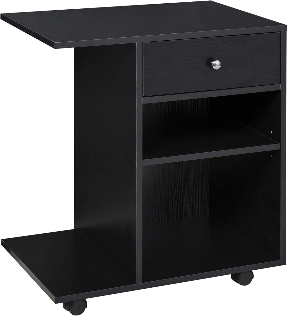 Black Mobile Printer Stand with Wheels and Adjustable Shelf S750499