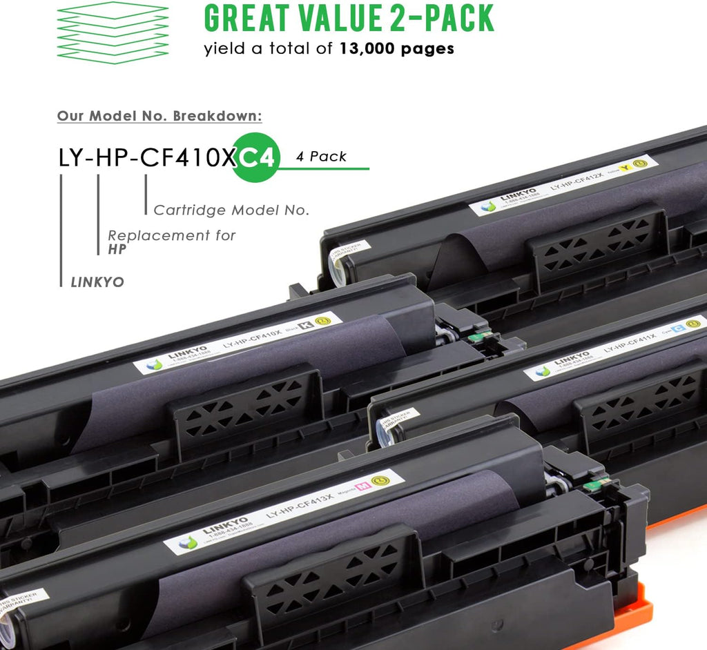 Compatible Toner Cartridge 4-Pack for HP 410X High Yield CF410X CF411X CF412X CF413X Black Cyan Magenta Yellow F60002