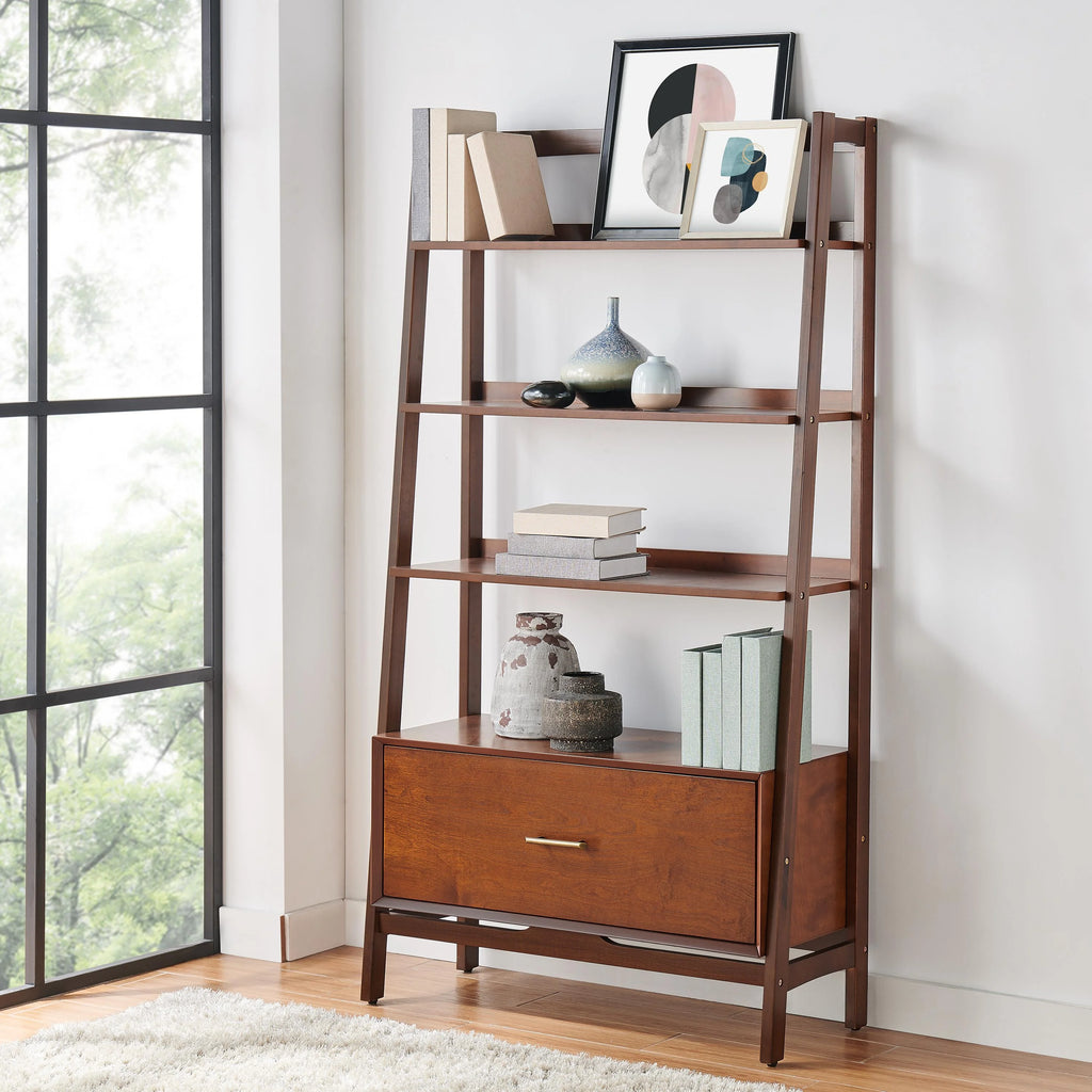 Mahogany Wood 4 Shelf Etagere Bookcase I35605