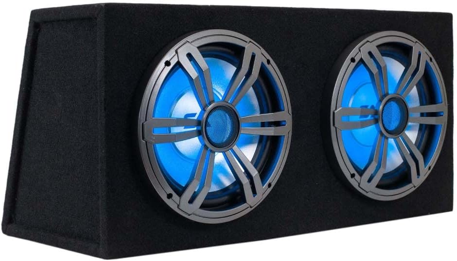 Dual 10 Inch 1000 Watt Car Audio Subwoofer Enclosure with RGB Lights Package with Amplifier & Cables X352