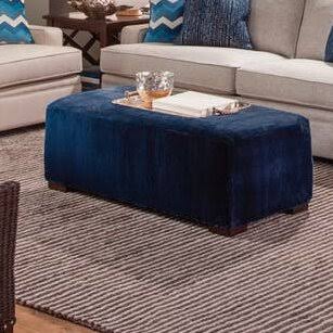 Rectangle Cocktail Ottoman Frost White Finish/Blue and Gray and Beige Stripe B335