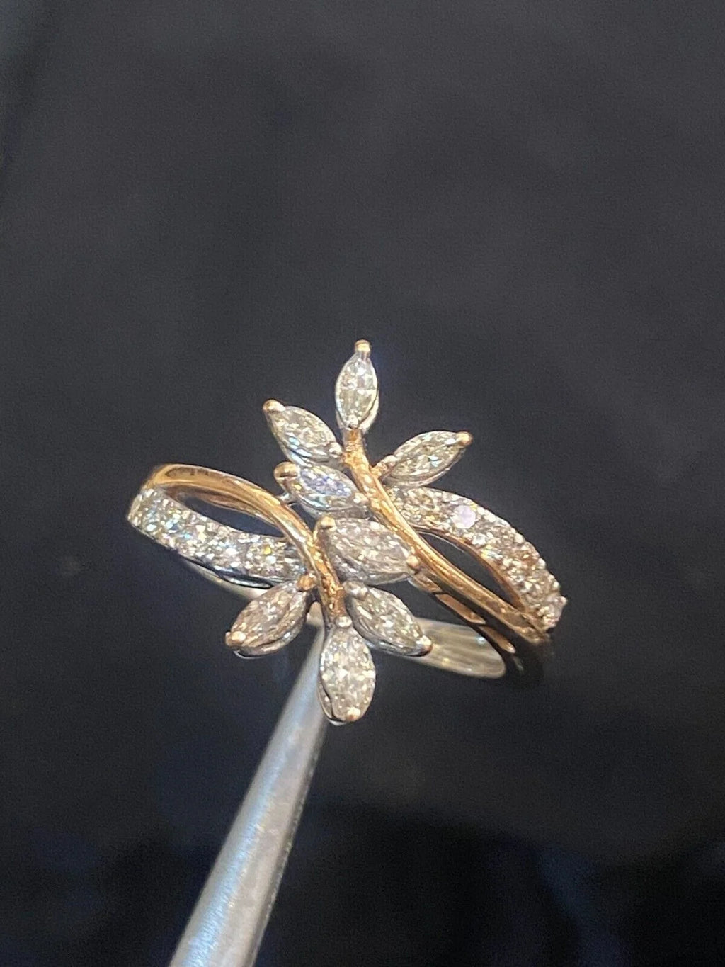 14K Two-Tone Gold Diamond Flower Petals Wedding Ring G737