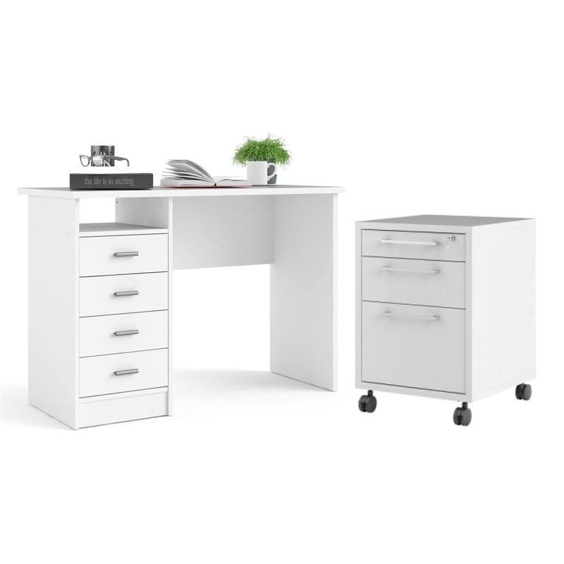 White Wooden Writing Desk Set V242034