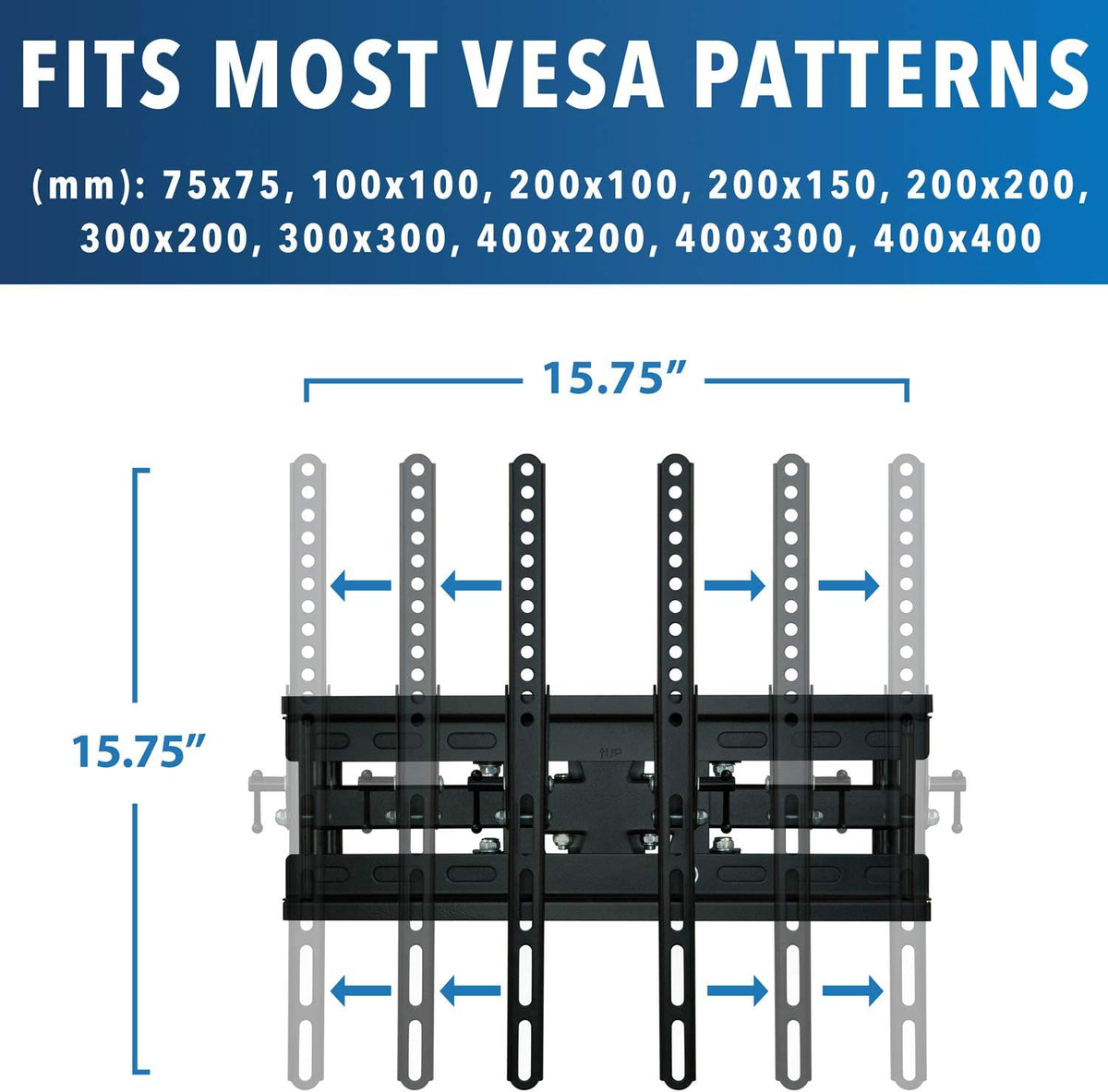 Articulating TV Wall Mount Corner Bracket, VESA 400 x 400, Dual Arm Full Motion, 115 Lbs Capacity, Black, Pack of 2 L66283