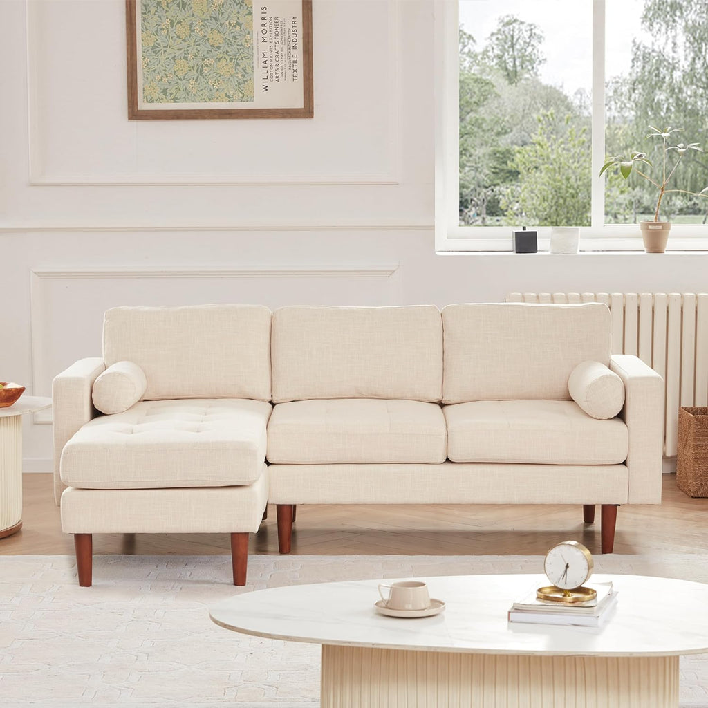 Beige Linen L Shaped Sectional Sofa with Reversible Chaise Y438