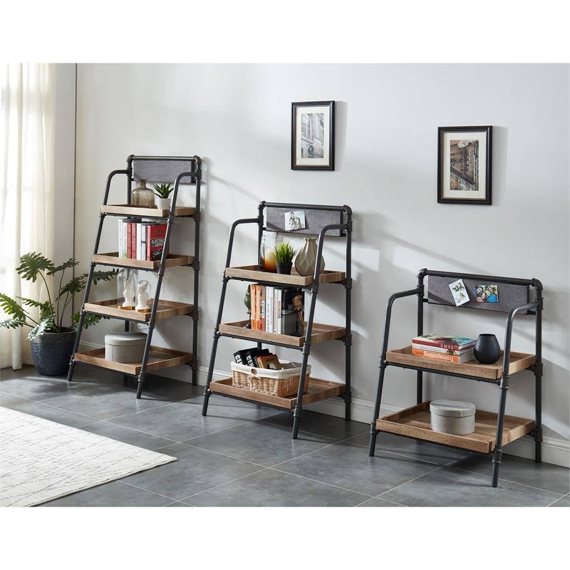 Industrial Metal 4-Shelf Bookcase in Sand Black N157095
