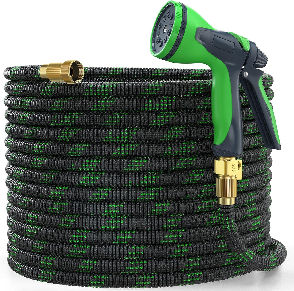 100ft Expandable Garden Hose with 10 Function Nozzle and Solid Brass Fittings B2850