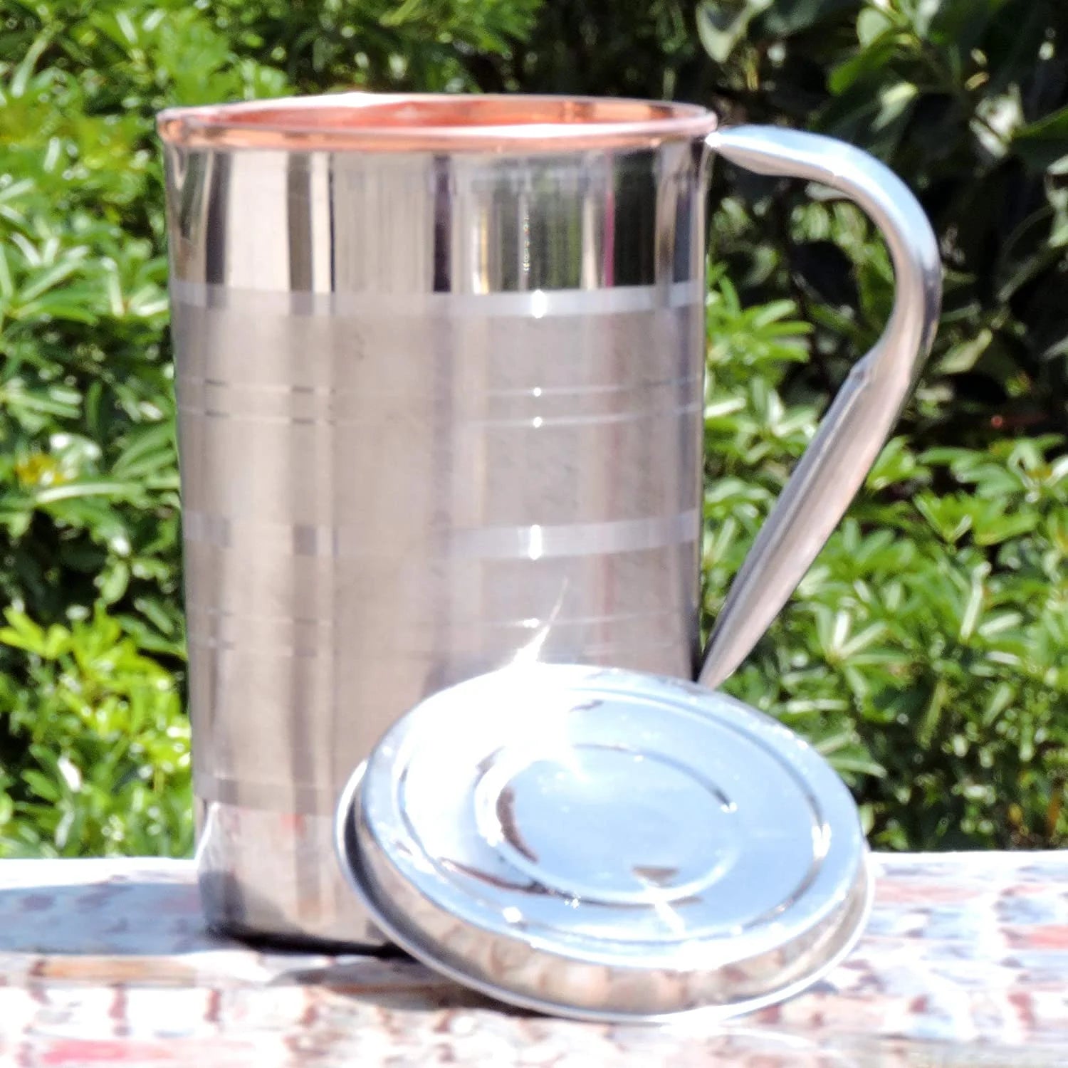 Stainless Steel and Copper Pitcher with Lid, 1.7 Lt. F667