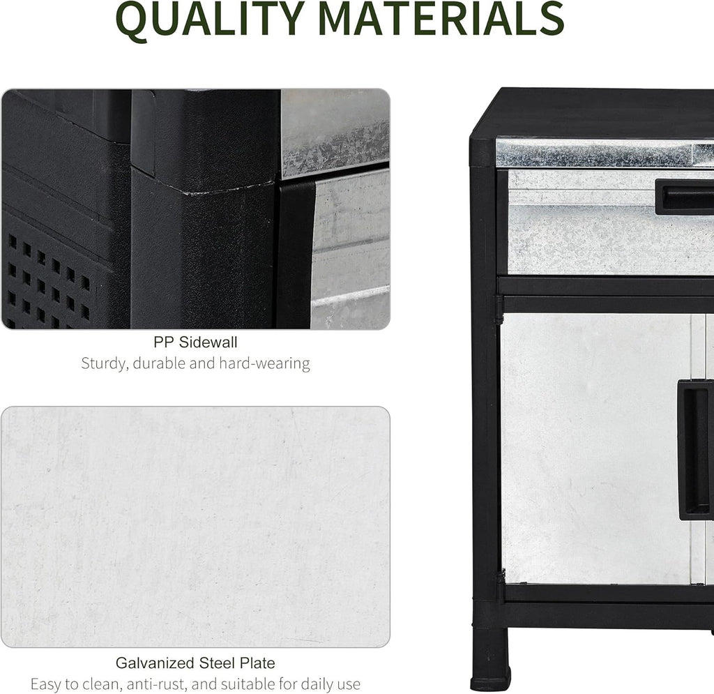 Outdoor Storage Sheds Cabinet with Adjustable Shelves, Waterproof PP & Galvanized Steel G26178