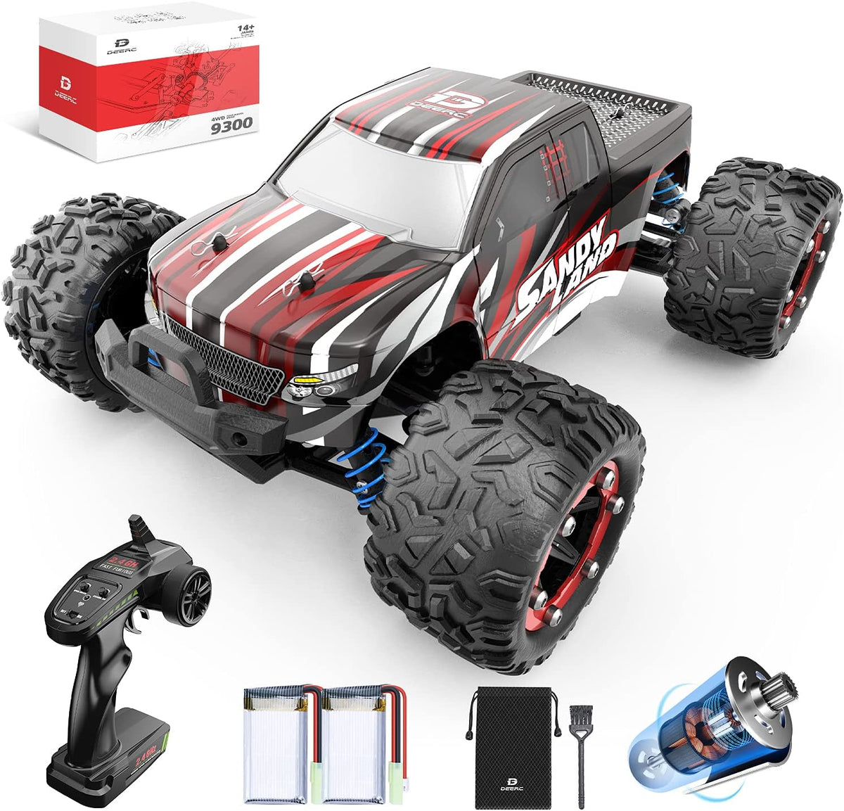 Remote Control Car 1:18 Scale 4WD Off Road Monster Trucks 2.4GHz 2 Rechargeable Battery Pack of 2 I8306