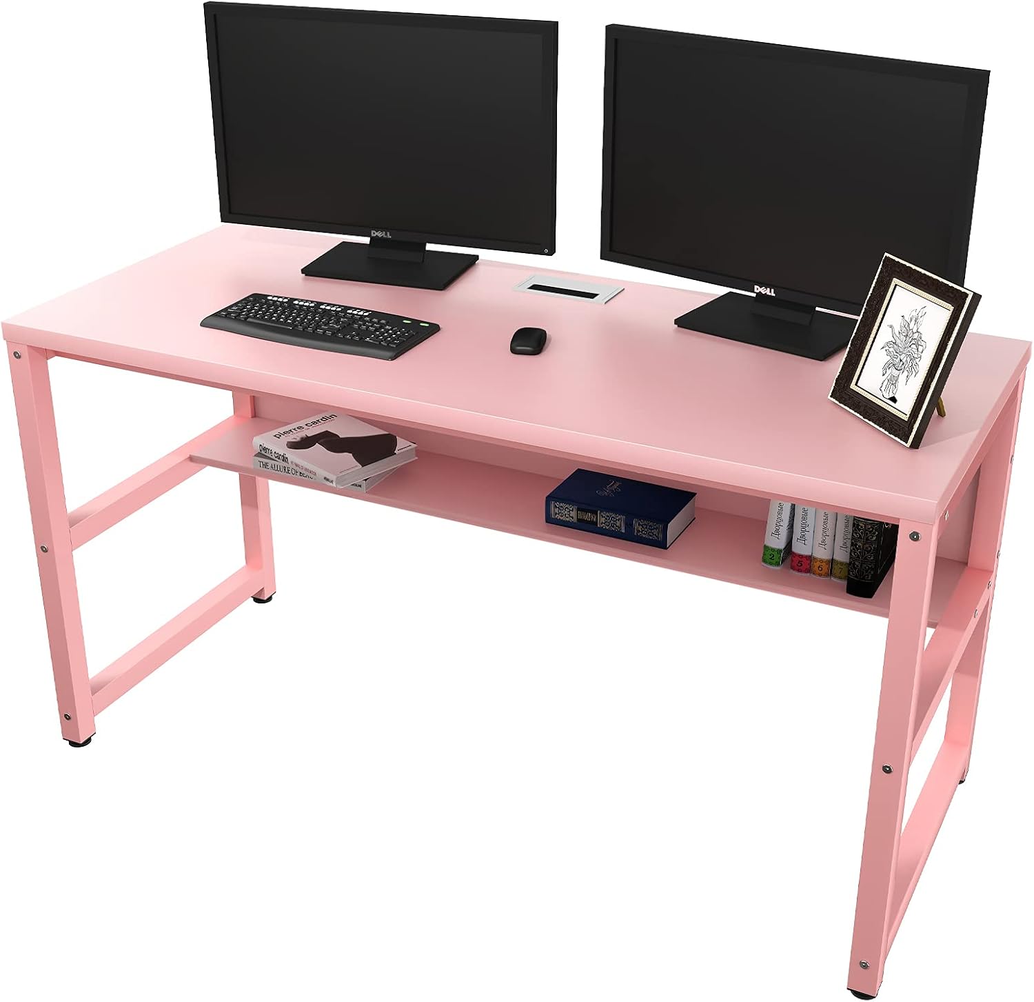 47 Espresso Gray Computer Desk with Bookshelf X858848