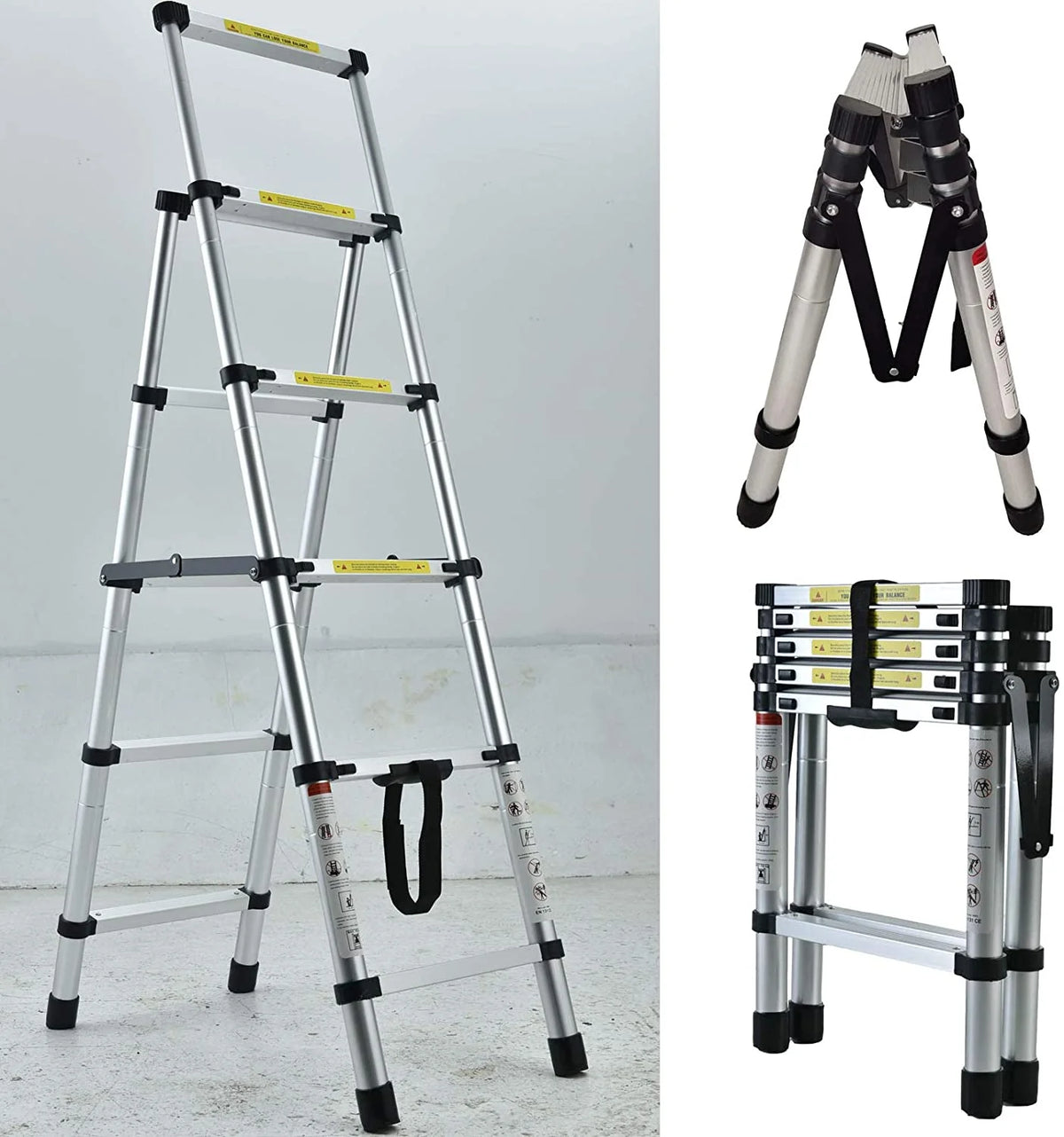 4.5FT A-Frame Aluminum Extension Ladder Anti-Slip 4+5 Steps Telescoping Collapsible Ladder Q78565