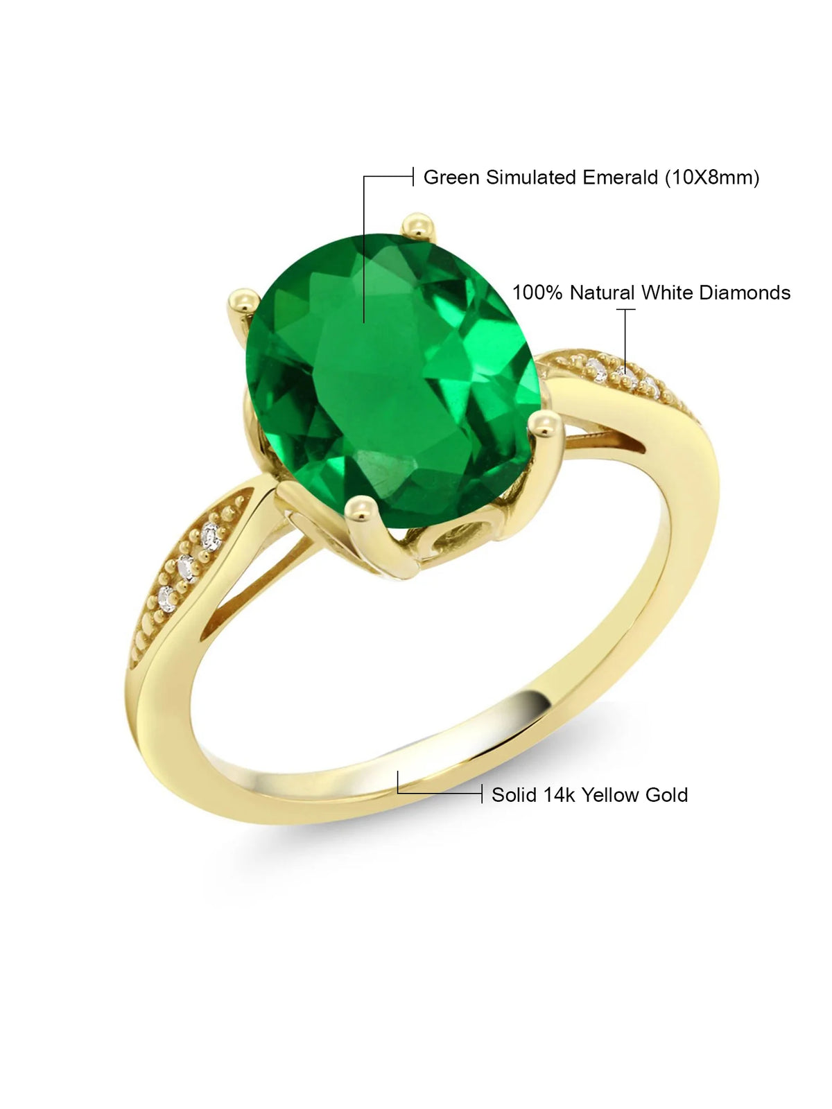14K Yellow Gold Green Simulated Emerald and Diamond Engagement Ring Y57882