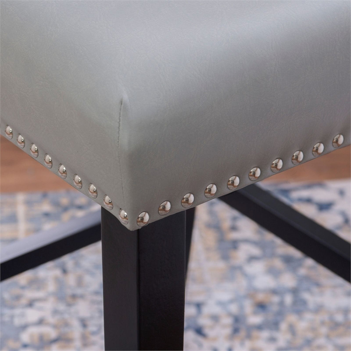 30" Faux Leather & Wood Bar Stool in Dove Gray/Black P31552