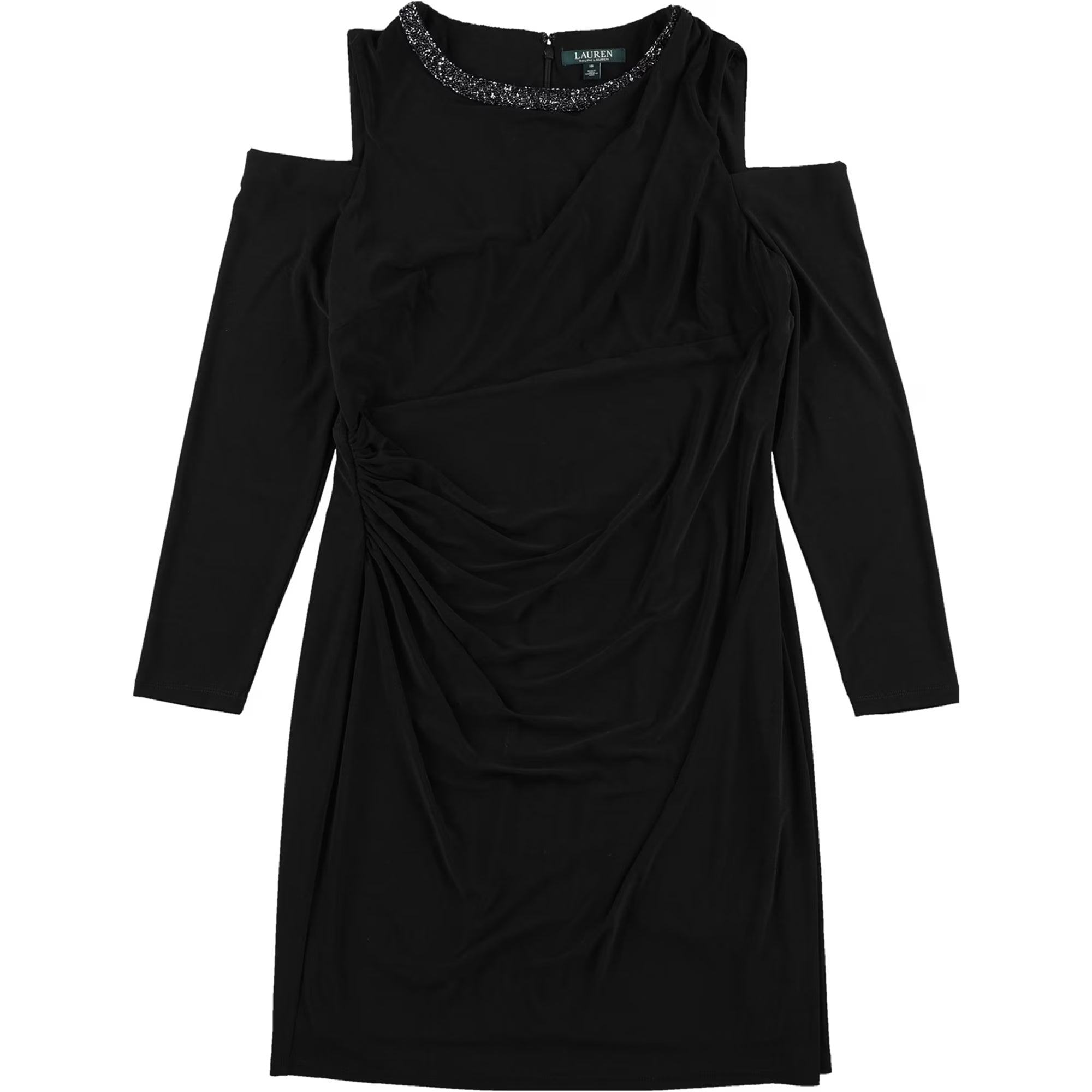 Black Beaded Jersey Cold Shoulder Dress W5630