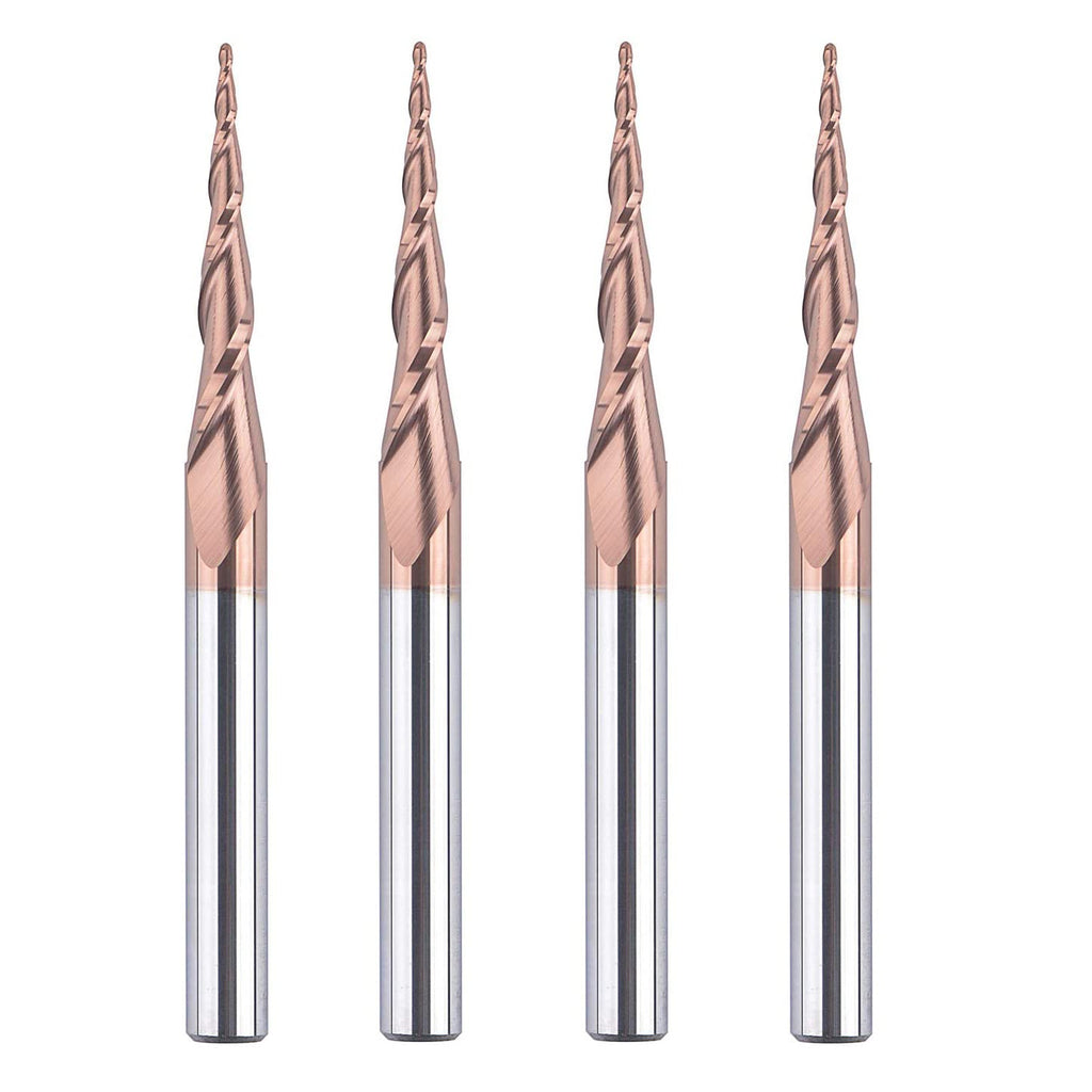 4Pcs Tapered Ball Nose End Mill 1/4 Shank 1.0mm Dia. 4.82 Deg CNC Router Carving Bits Pack of 2 I384929