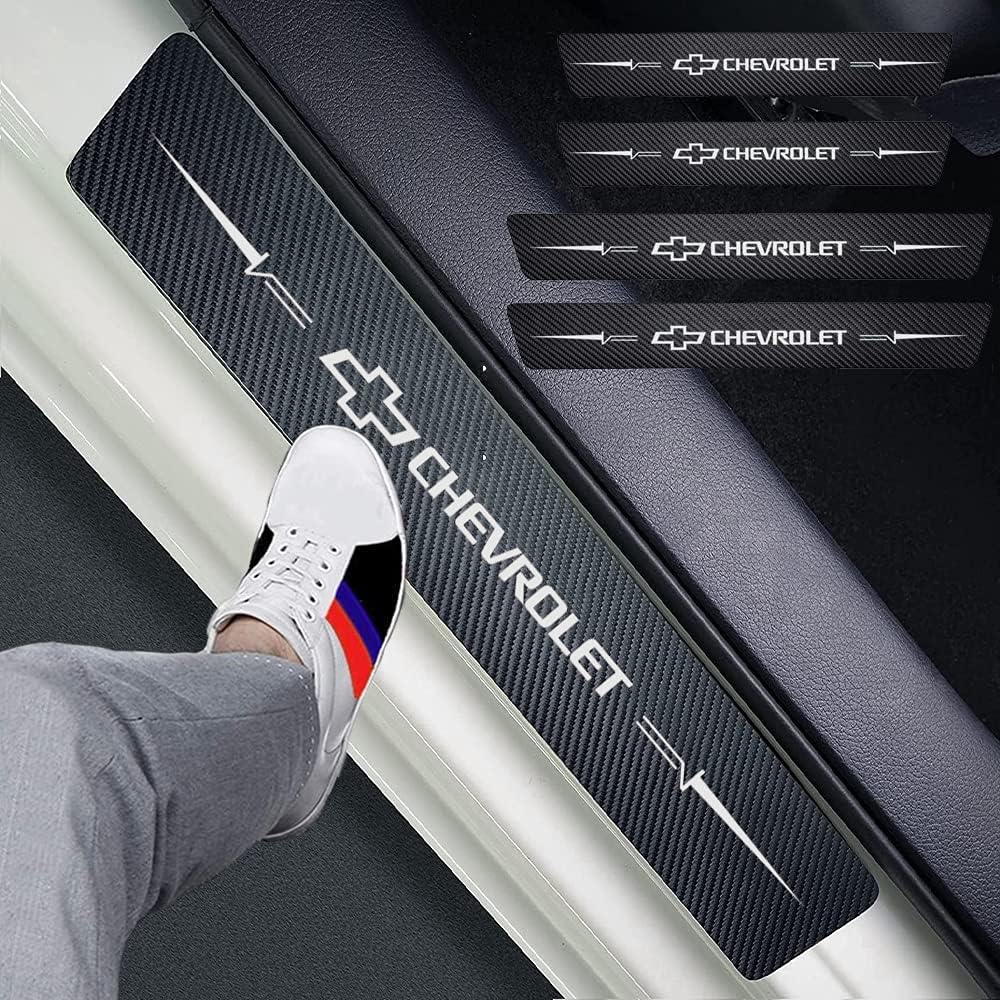 4pcs Carbon Fiber Car Door Sill Plate Protectors Sticker Decorative Film (Red) T35114