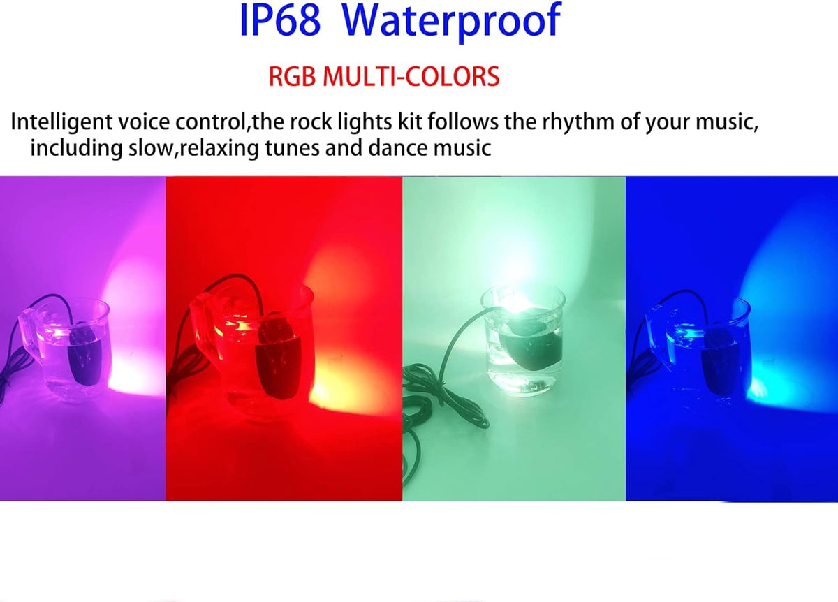8 Pods RGB LED Rock Lights Multicolor Underglow Lighting Kit Waterproof Pack of 2 N2640