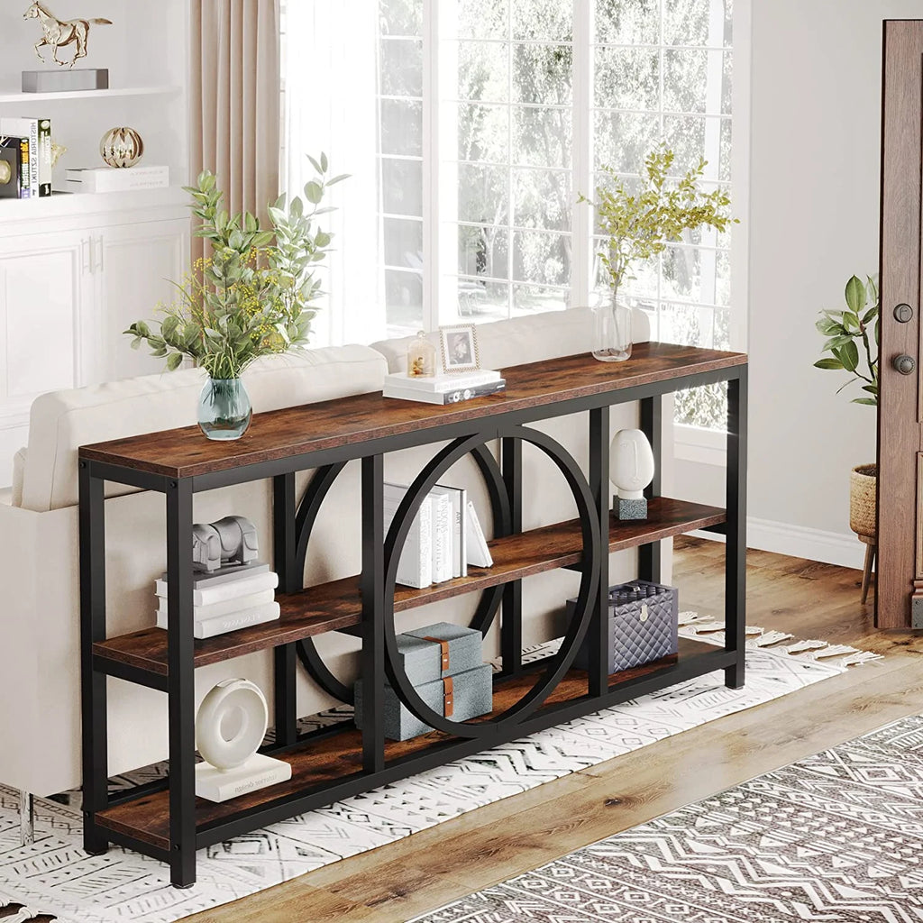 70.9 inch Narrow Console Table with 3 Tier Wood Storage Shelves Z411777