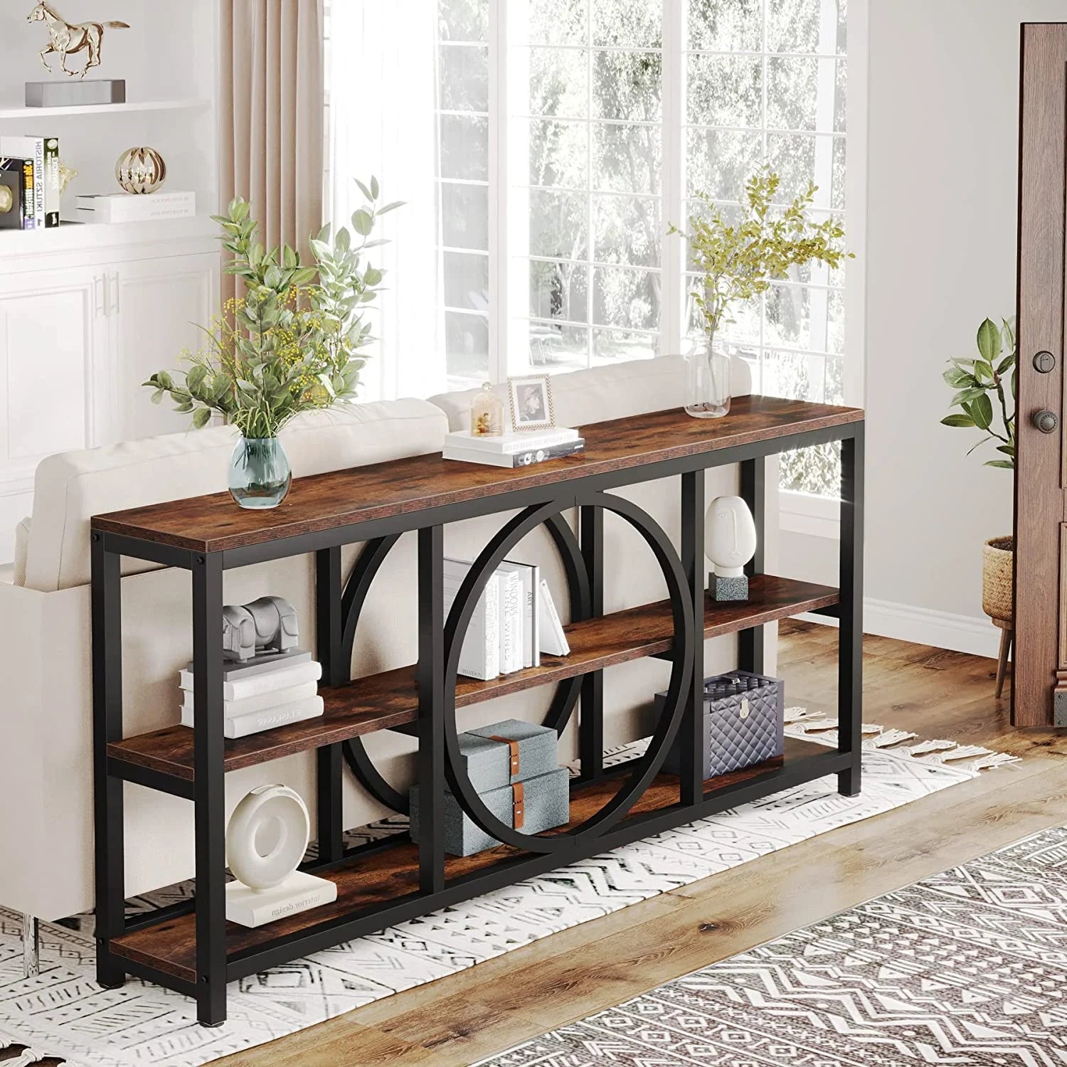 70.9 inch Narrow Console Table with 3 Tier Wood Storage Shelves Z411777
