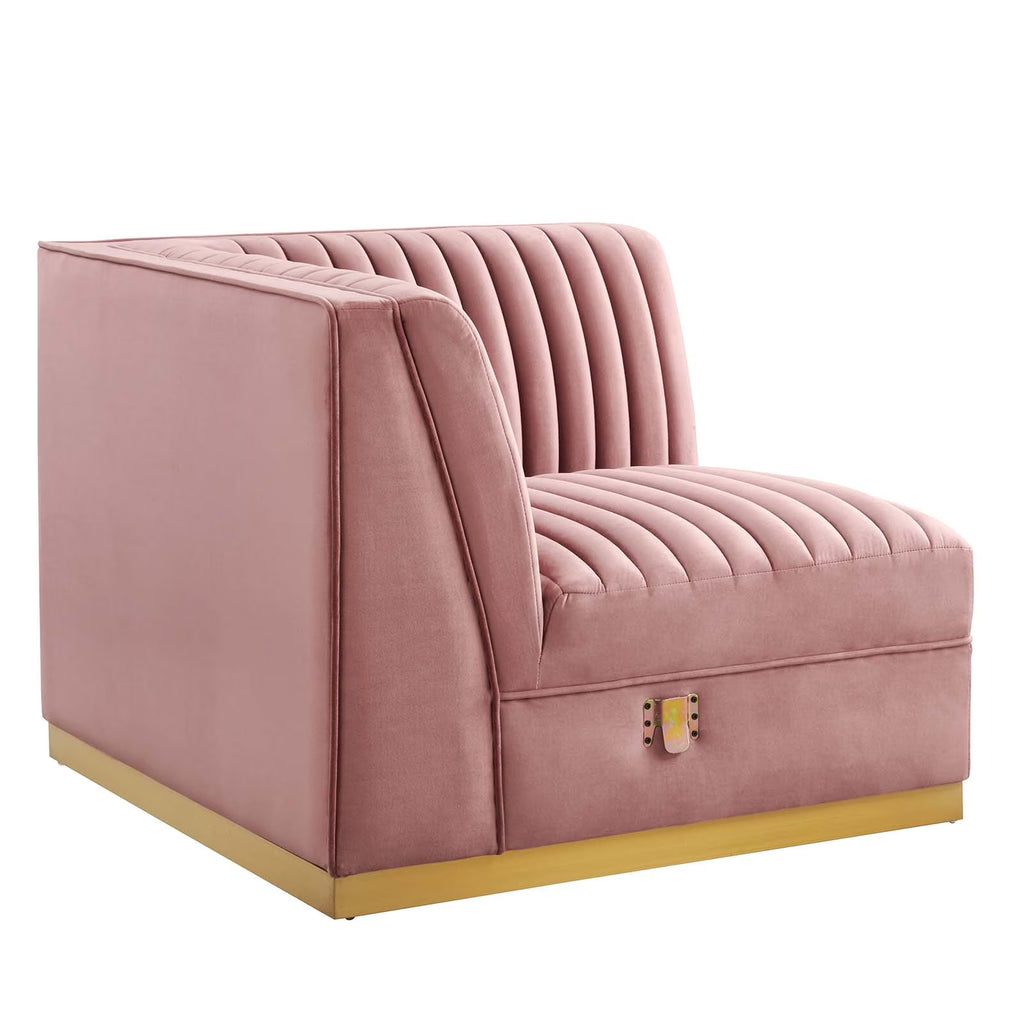Dusty Rose Velvet and Stainless Steel Left Corner Chair H90251