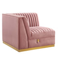 Dusty Rose Velvet and Stainless Steel Left Corner Chair H90251