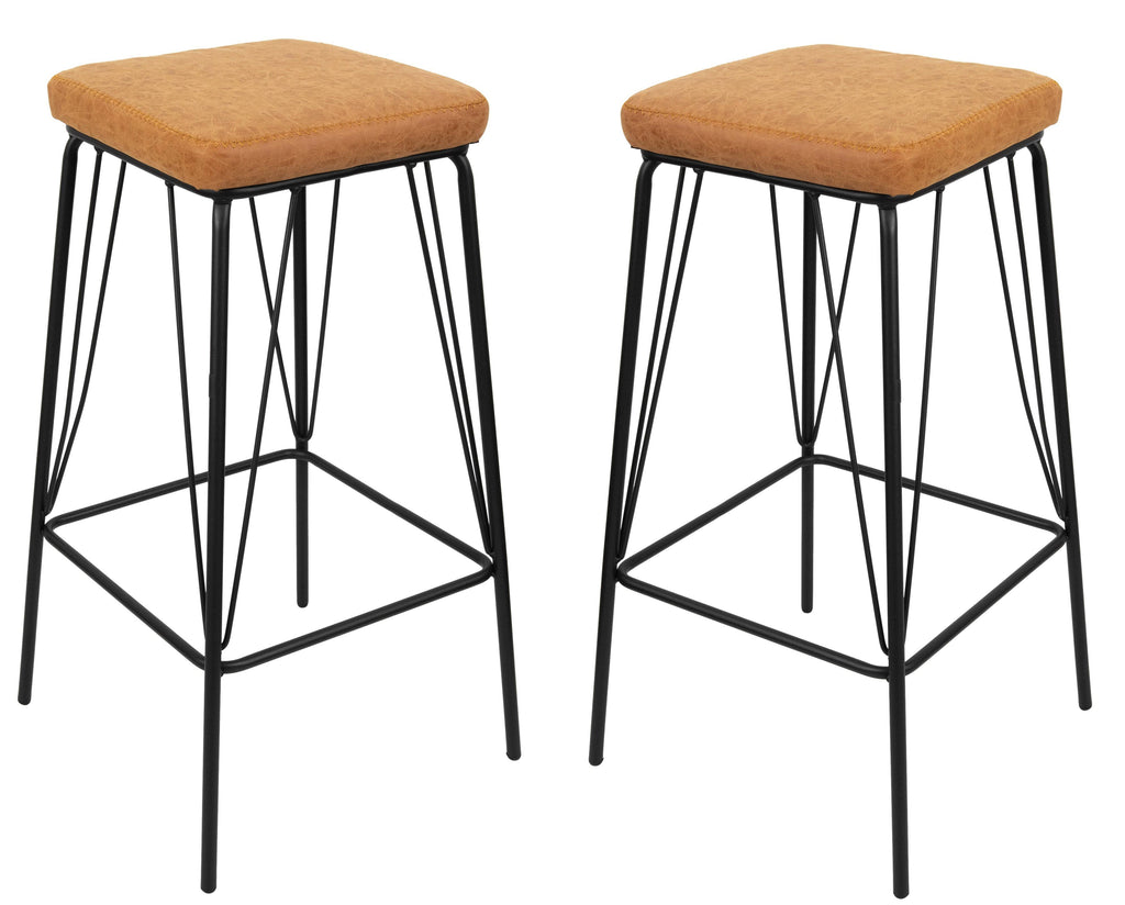 Charcoal Black Leather Bar Stool with Metal Frame, Set of 2 C2234
