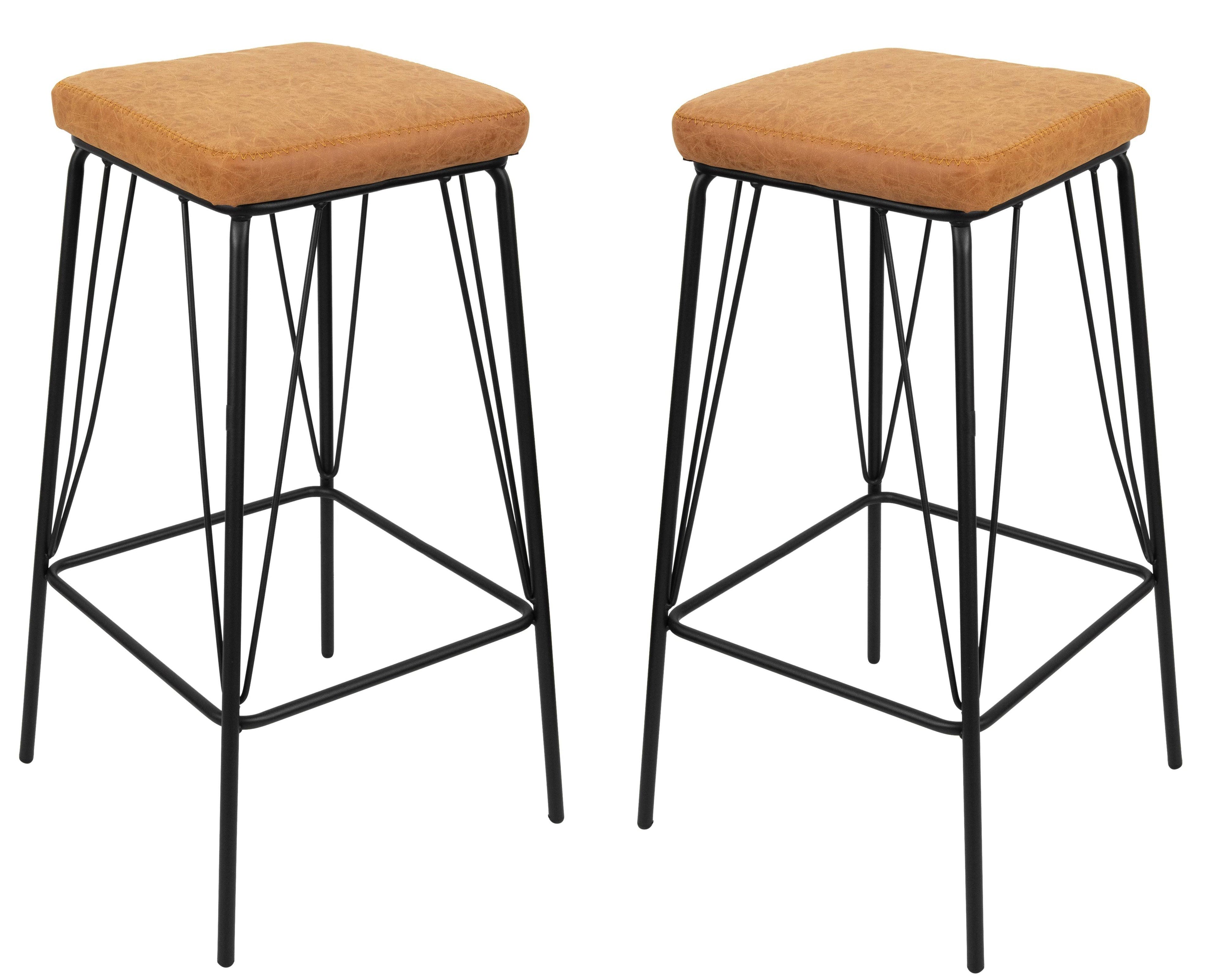 Charcoal Black Leather Bar Stool with Metal Frame, Set of 2 C2234
