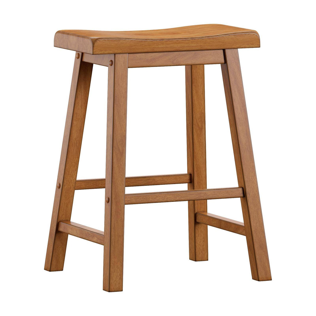 Saddle Seat Backless Wood Counter Stools, Set of 2, Oak Y204