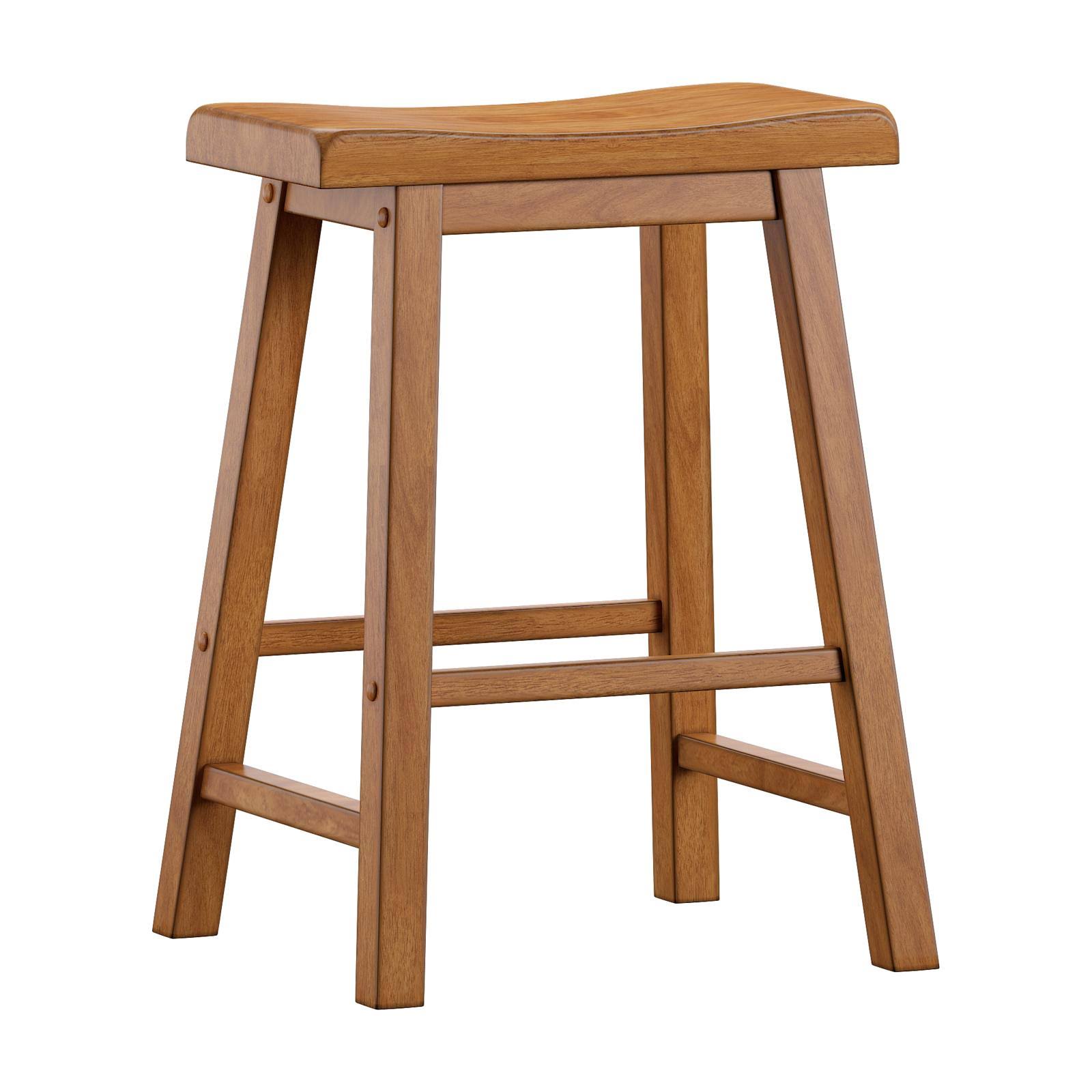 Saddle Seat Backless Wood Counter Stools, Set of 2, Oak Y204