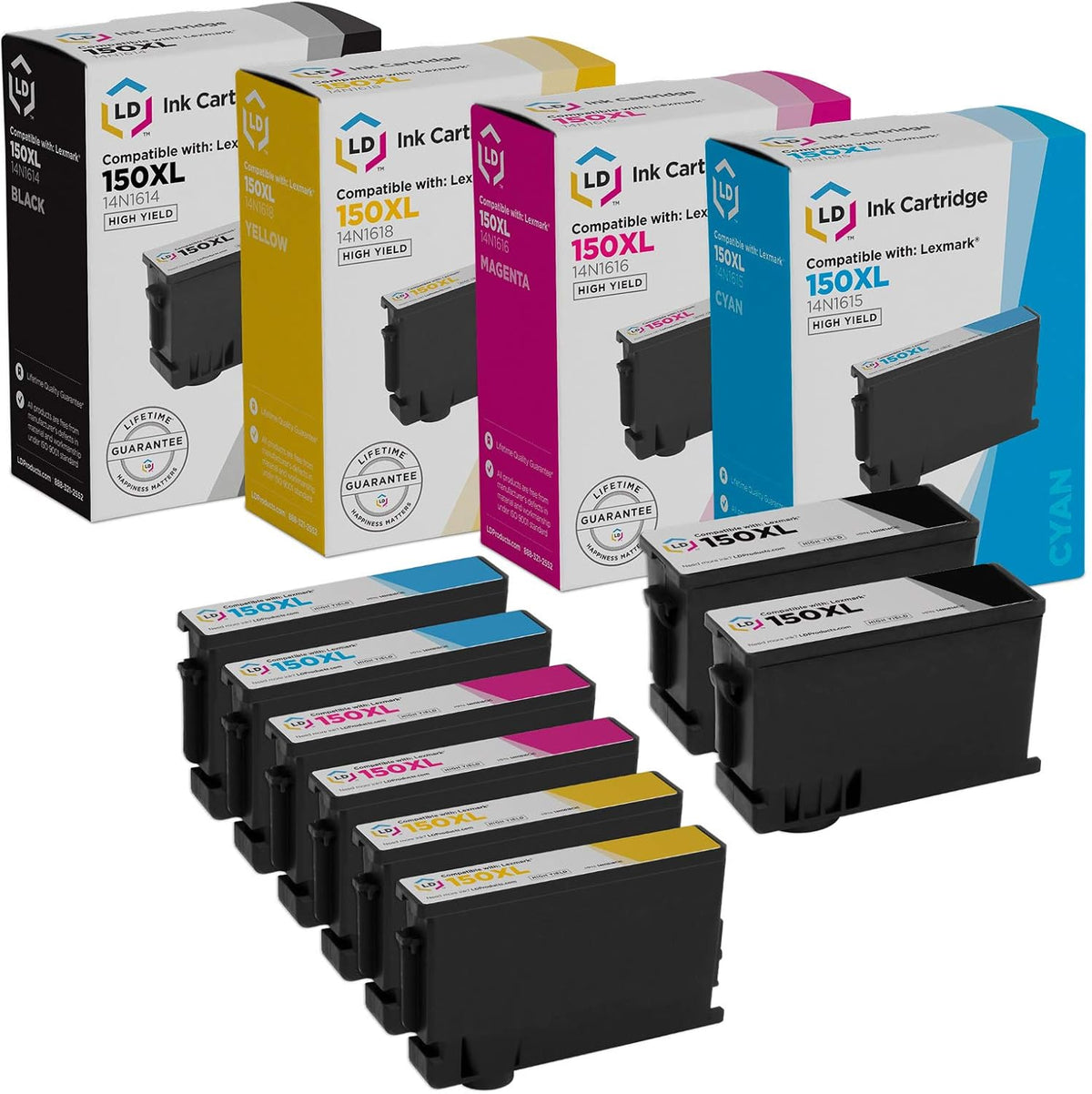 Compatible Ink Cartridge Replacements for Lexmark 150XL High Yield 8-Pack Q88768