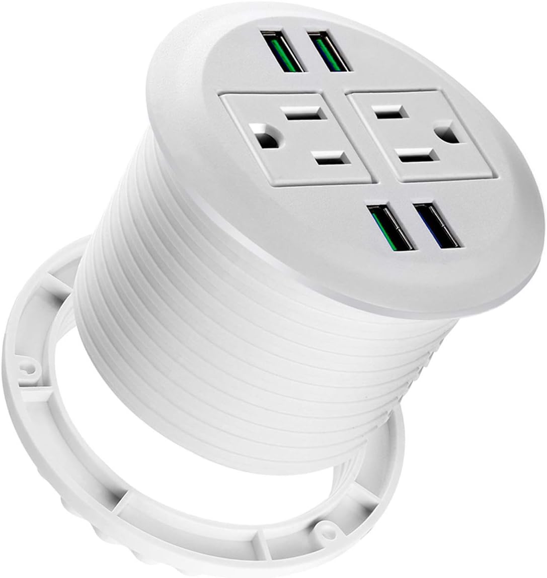 3 inch Desk USB C Power Grommet, 2 Outlets, 3 USB, Pack of 2 R76549