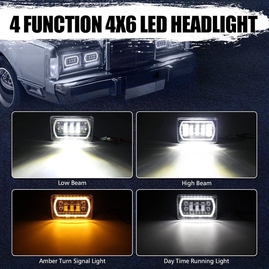 4x6 LED Headlight Halo with White DRL Amber Turn Signal Lights, Pack of 2 N25216