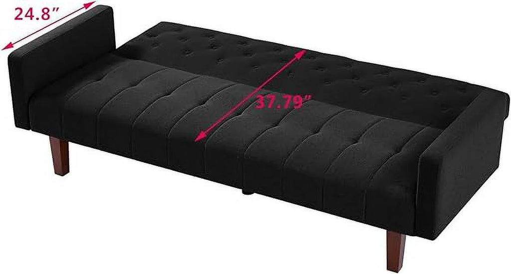 Convertible Foldable Linen Sofa Bed with 5 Wooden Legs, Black P696