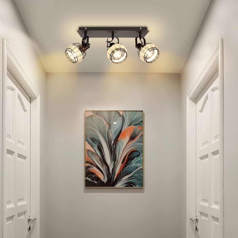 3-Light Rattan LED Track Ceiling Light G78384