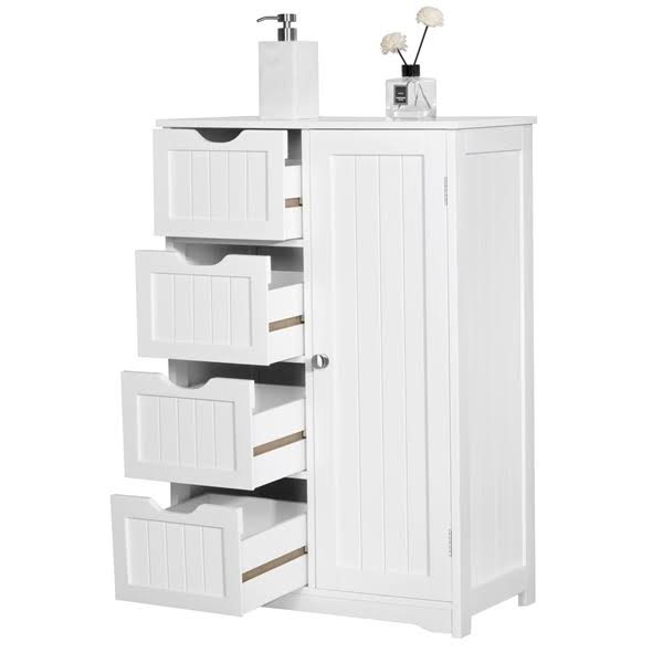 White Four Drawer Wooden Bathroom Floor Cabinet Q8561