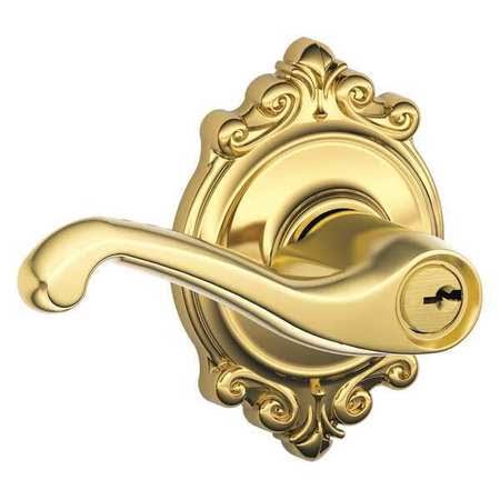 Keyed Flair Door Lever in Bright Brass T1991