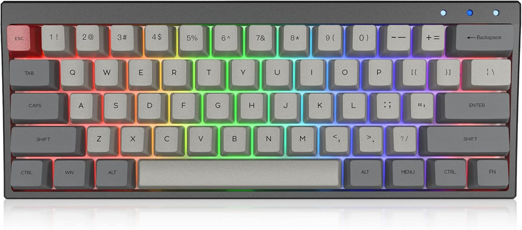 60% Mechanical Gaming Keyboard Hot Swappable RGB Backlit Dye-Sublimation Keycap 61Key Wireless/Wired Keyboard Black Gateron Optical Red Q22560