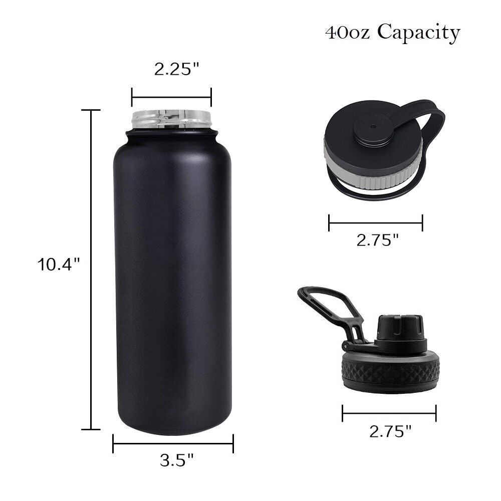 Black 40oz Stainless Steel Wide Mouth Water Bottle I7370