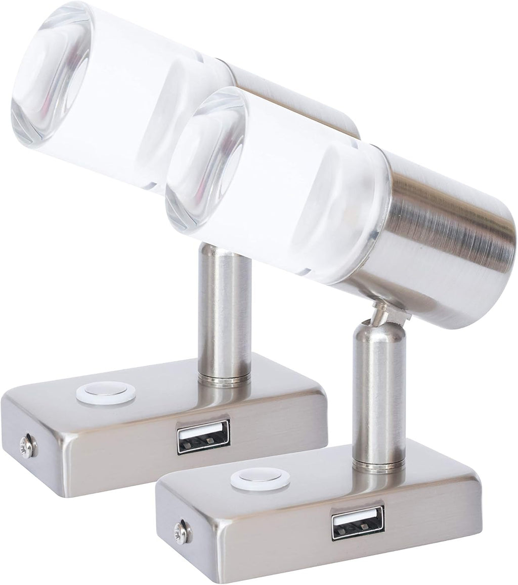 12V LED RV Interior Reading Light with USB Port, Touch Switch Dimmable Warm, Two Pack G4971
