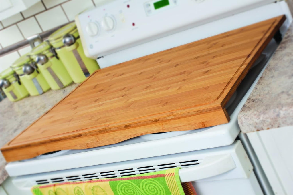 Bamboo Stove Top Work Surface with Adjustable Legs & Built In Juice Groove, 4 Burner, Brown, Pack of 2 K36844