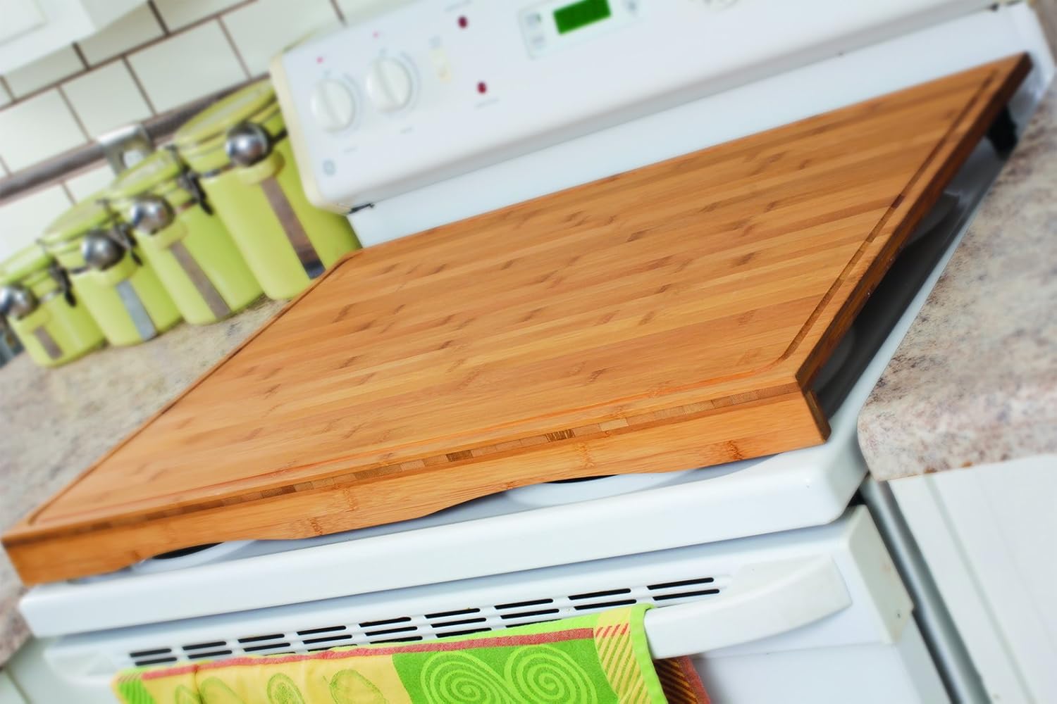 Bamboo Stove Top Work Surface with Adjustable Legs & Built In Juice Groove, 4 Burner, Brown, Pack of 2 K36844