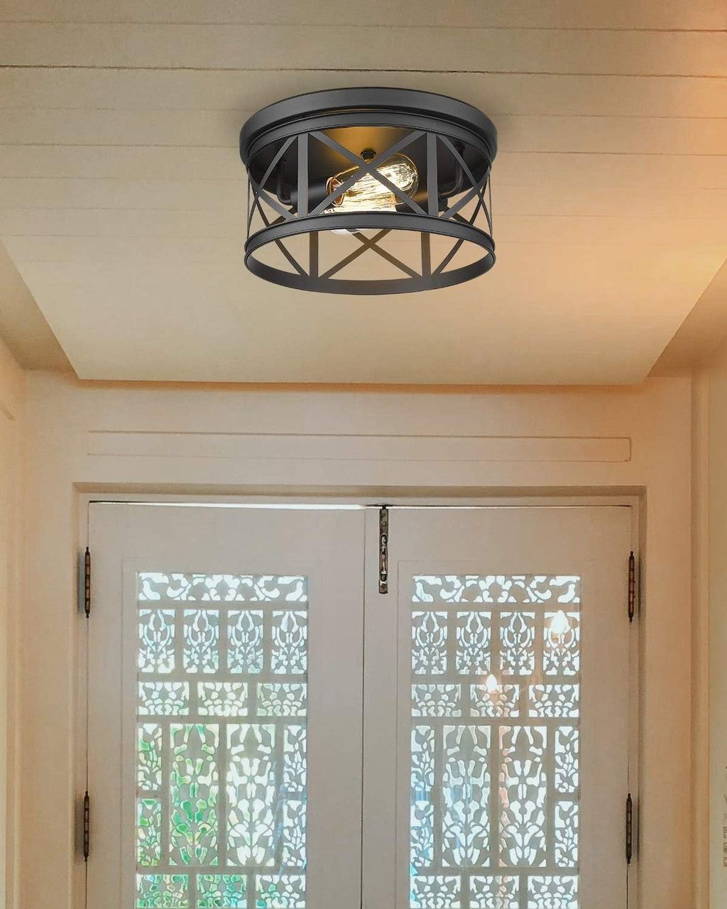 Black Metal Cage Flush Mount Ceiling Light T238230