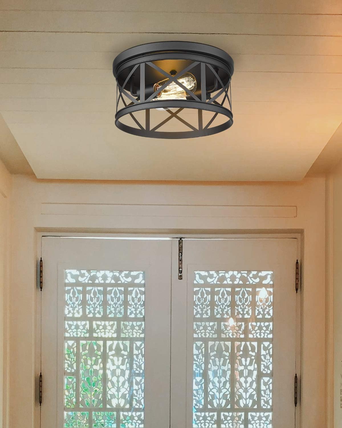 Black Metal Cage Flush Mount Ceiling Light T238230